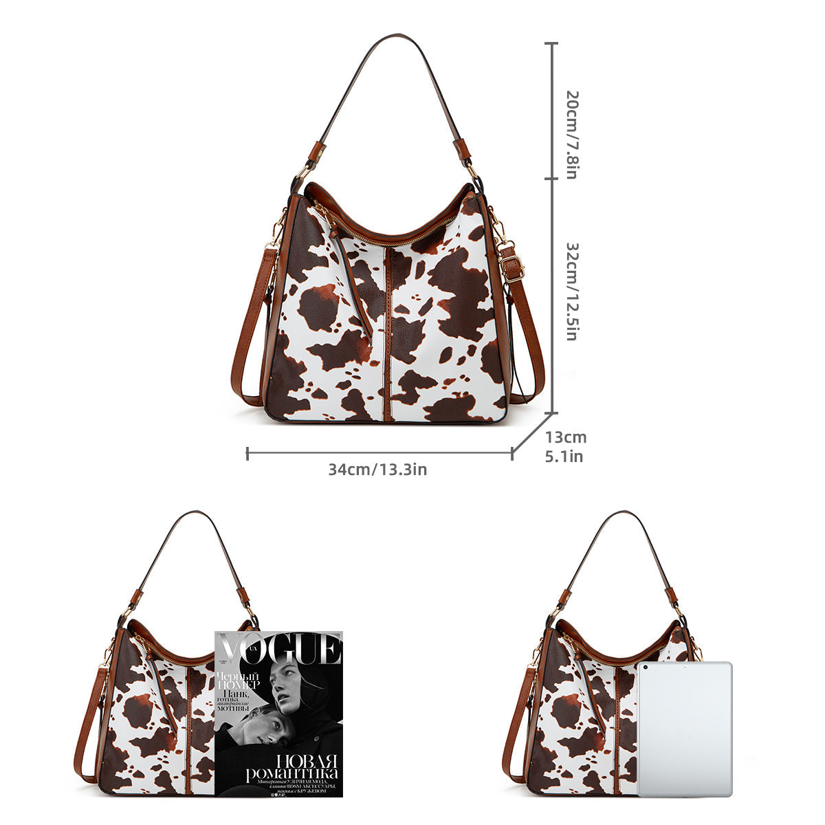 Conjunto de 3 bolsos hobo de cuero de lujo con estampado