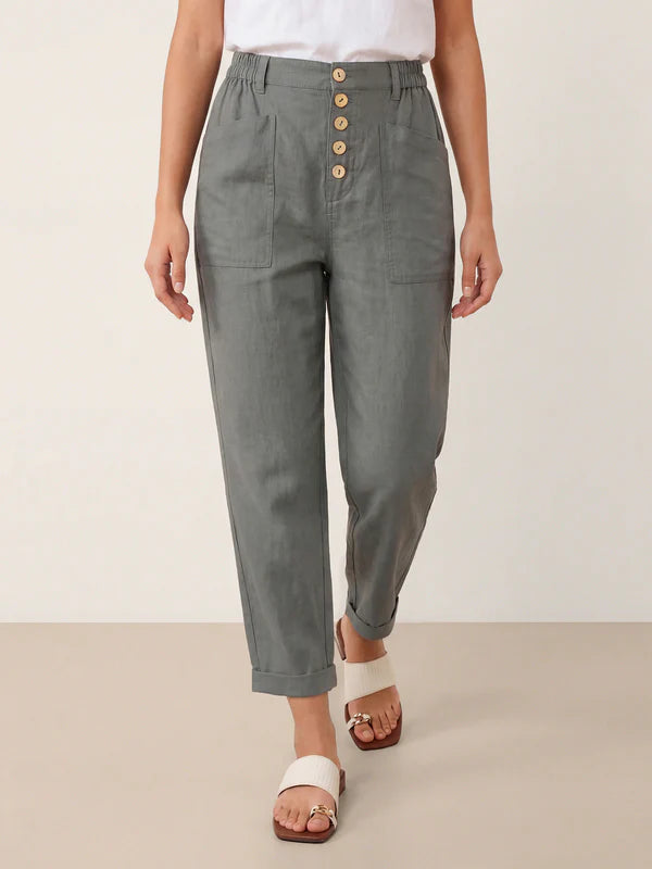 Pantalón mosca de lino con botón simple HEIDI
