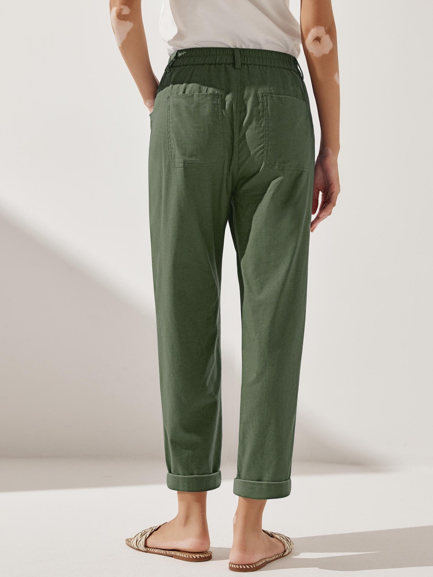 Pantalón mosca de lino con botón simple HEIDI