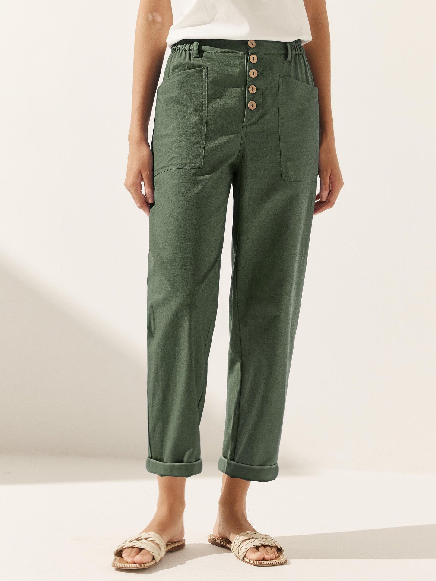 Pantalón mosca de lino con botón simple HEIDI