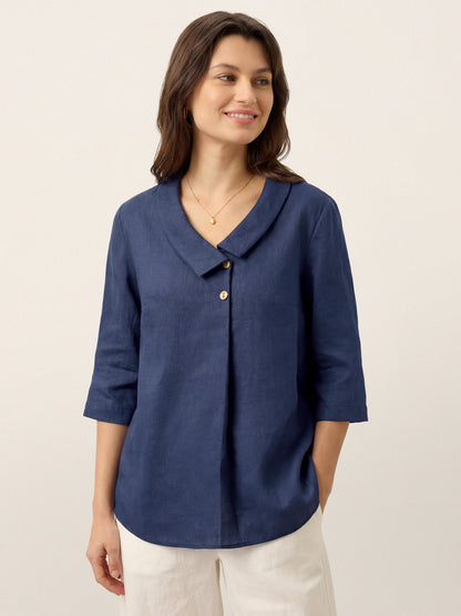Top plisado invertido cuello asimétrico 100% lino OTTILIE