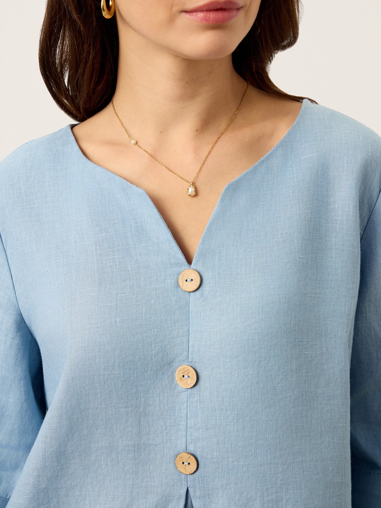 Top de Lino 100% Cuello Dividido Pliegue Invertido TABITHA