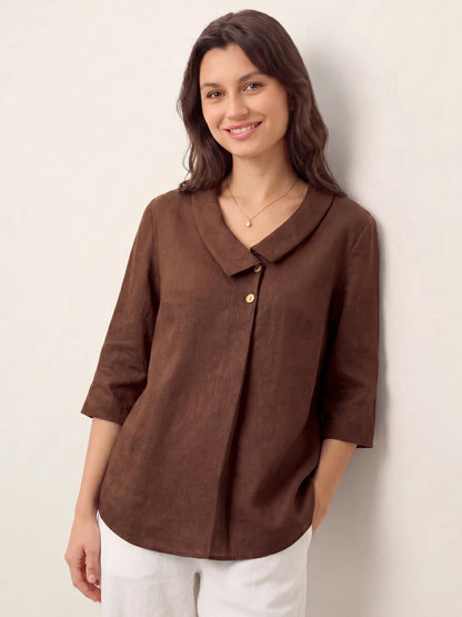 Top plisado invertido cuello asimétrico 100% lino OTTILIE
