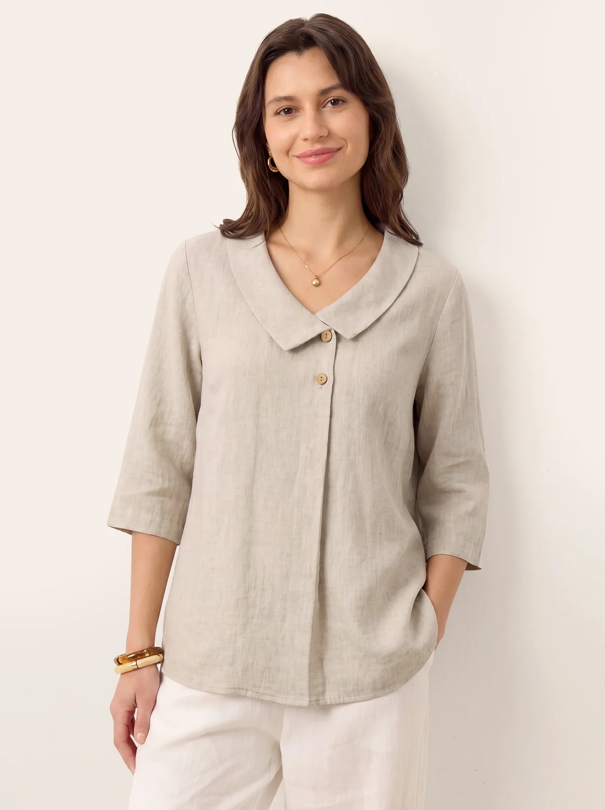 Top plisado invertido cuello asimétrico 100% lino OTTILIE