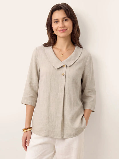 Top plisado invertido cuello asimétrico 100% lino OTTILIE