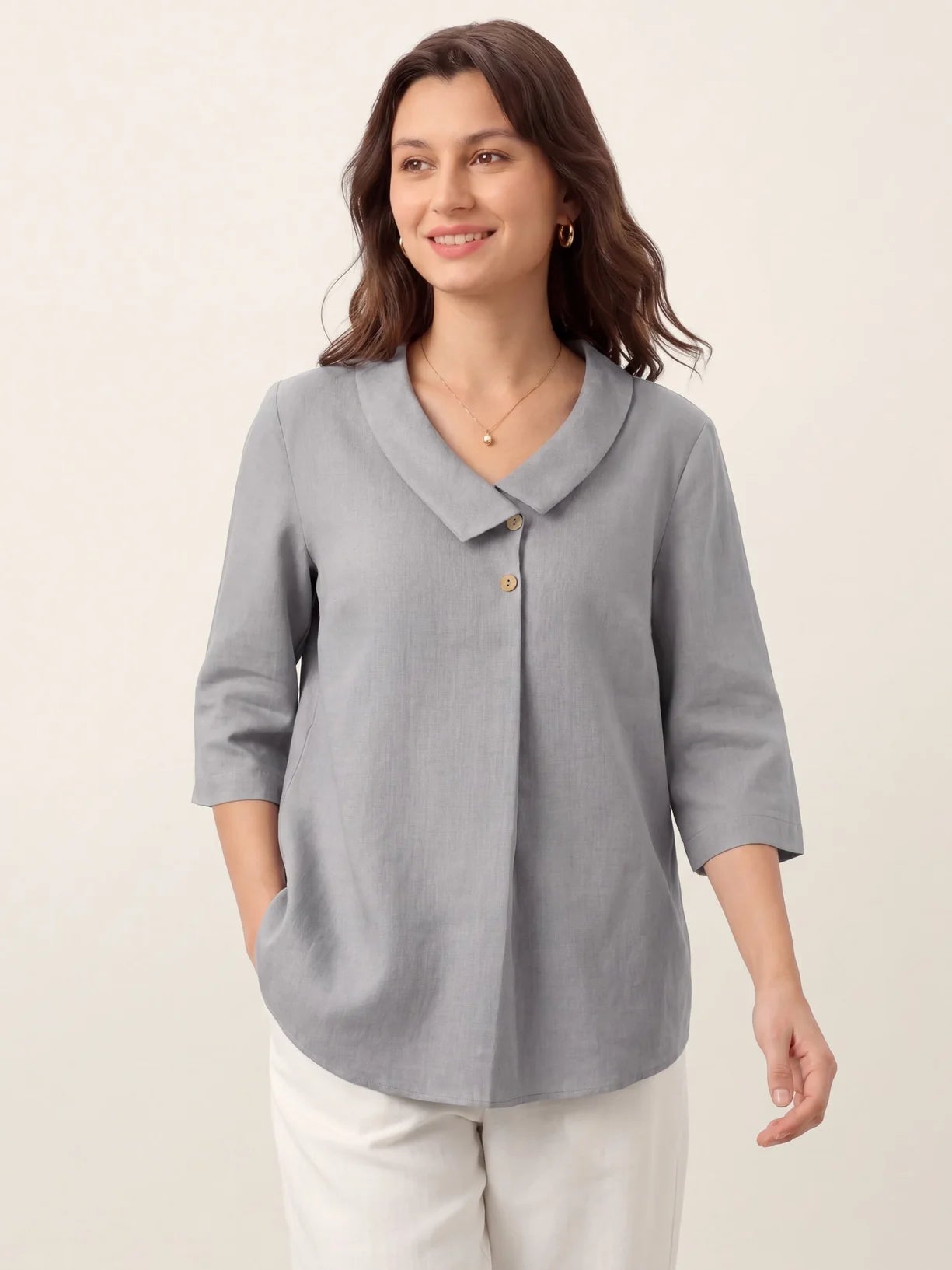 Top plisado invertido cuello asimétrico 100% lino OTTILIE