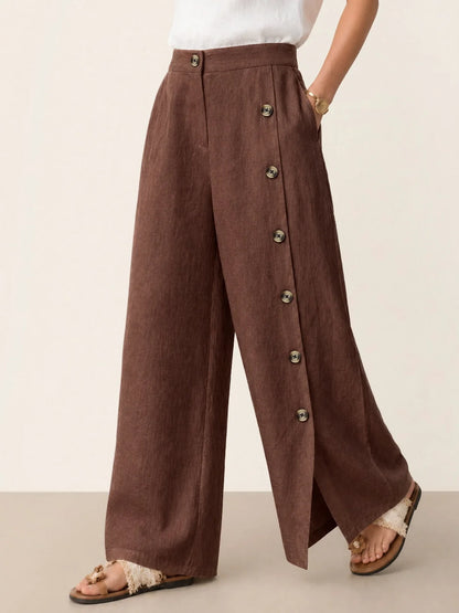 Pantalón con dobladillo de hendidura 100% de lino KATYA