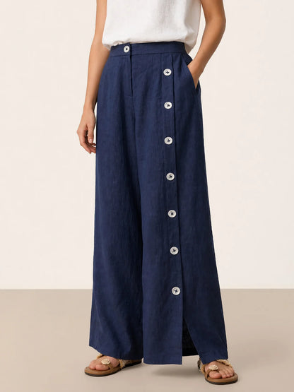 Pantalón con dobladillo de hendidura 100% de lino KATYA
