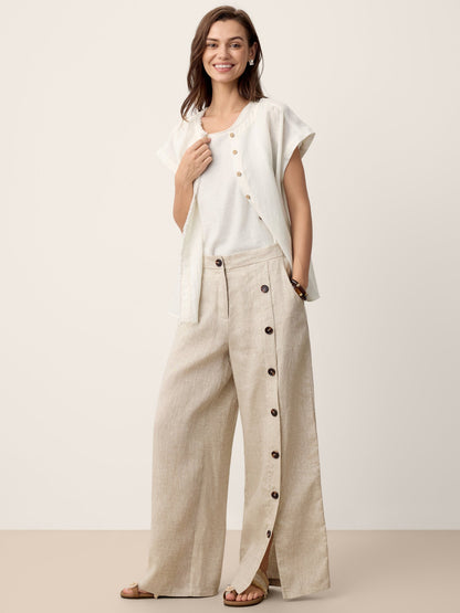 Pantalón con dobladillo de hendidura 100% de lino KATYA