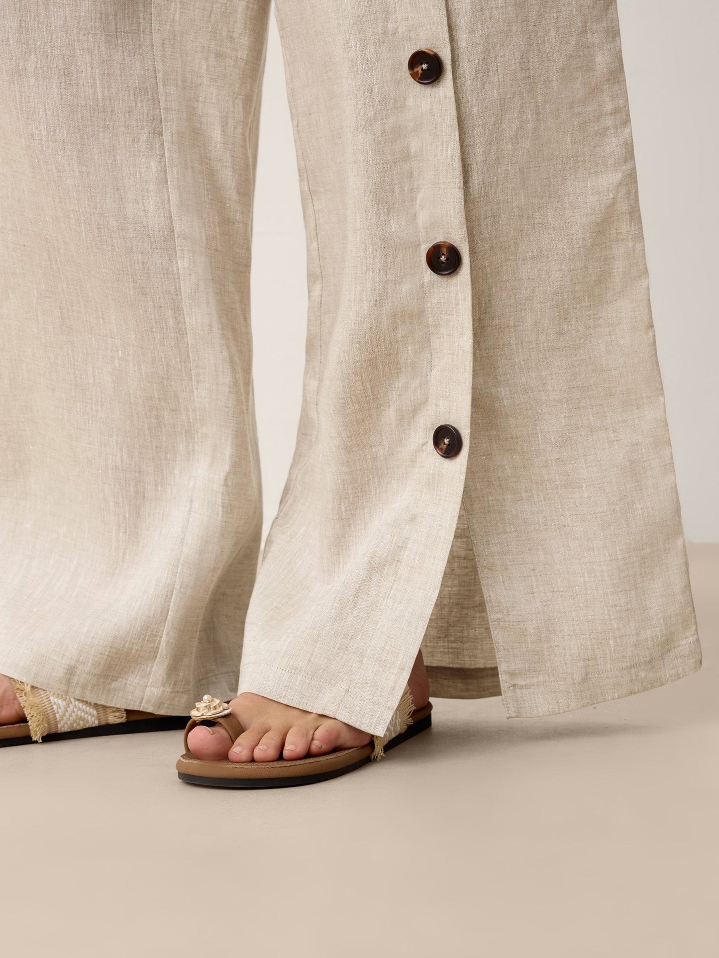 Pantalón con dobladillo de hendidura 100% de lino KATYA