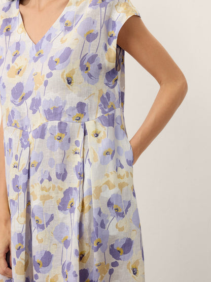 Vestido Maxi de Lino 100% Cintura Festoneada Estampado Claveles HARRIET