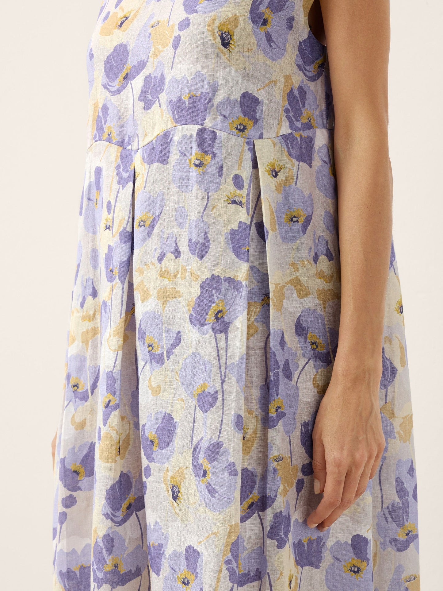 Vestido Maxi de Lino 100% Cintura Festoneada Estampado Claveles HARRIET