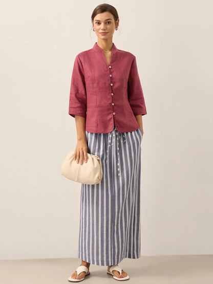 Chaqueta ajustada con botones de mano 100% de lino AMELIA