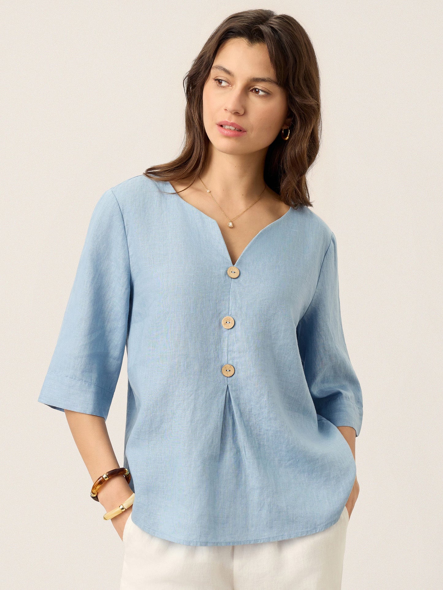 Top de Lino 100% Cuello Dividido Pliegue Invertido TABITHA