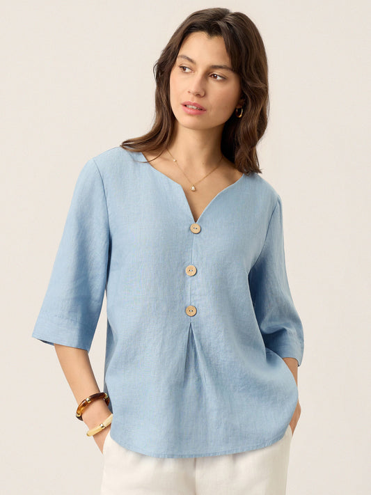 Top de Lino 100% Cuello Dividido Pliegue Invertido TABITHA