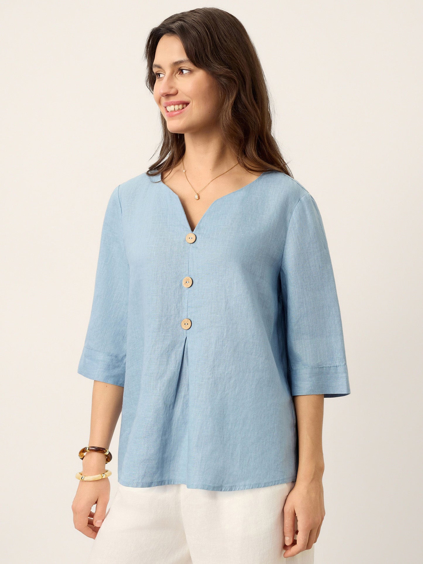 Top de Lino 100% Cuello Dividido Pliegue Invertido TABITHA
