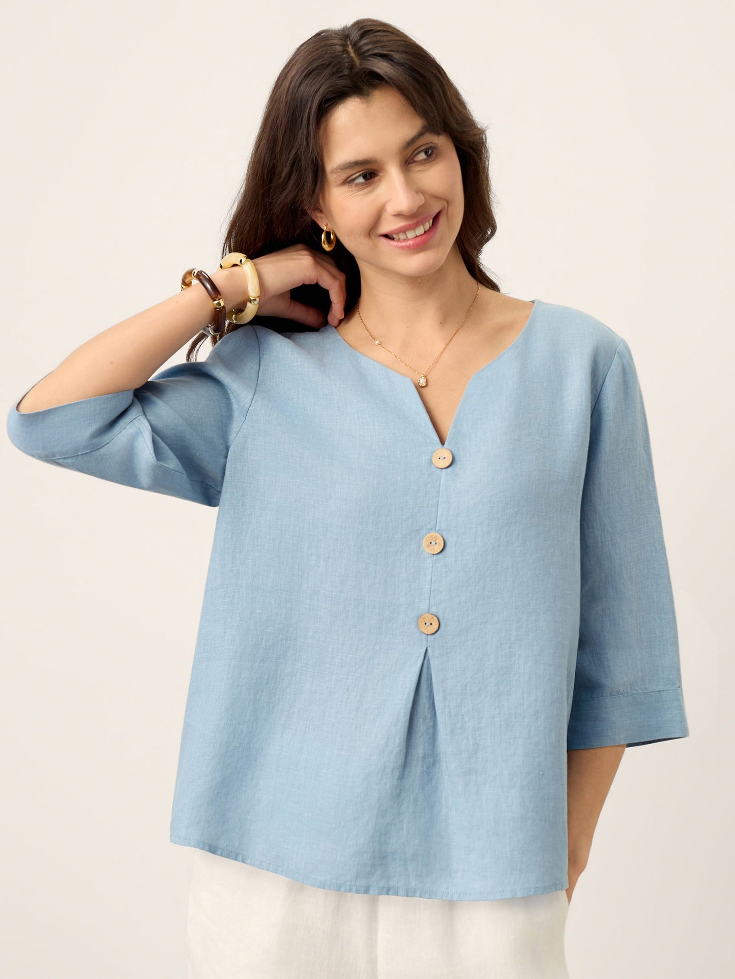 Top de Lino 100% Cuello Dividido Pliegue Invertido TABITHA