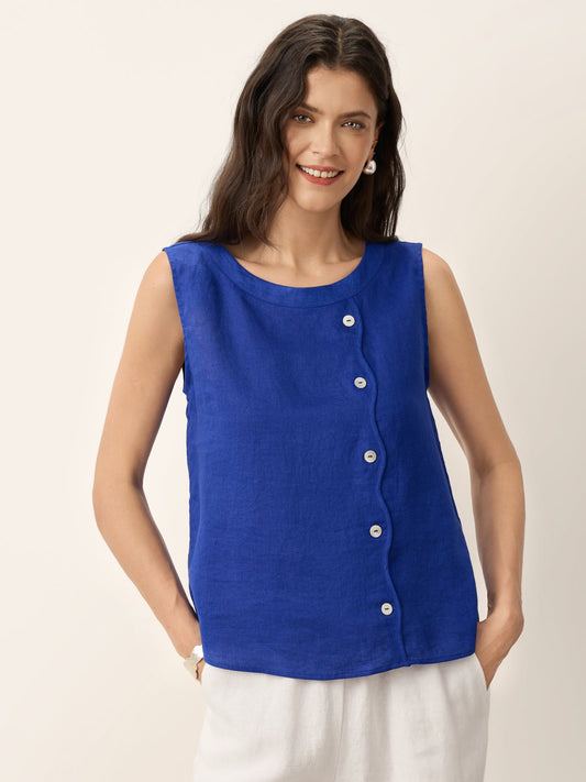 Camiseta sin Mangas de Lino 100% con Botones GALATEA