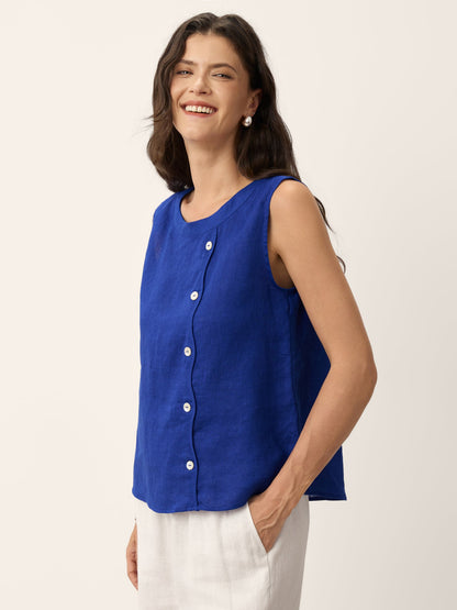 Camiseta sin Mangas de Lino 100% con Botones GALATEA