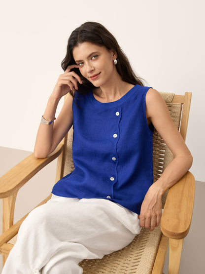 Camiseta sin Mangas de Lino 100% con Botones GALATEA