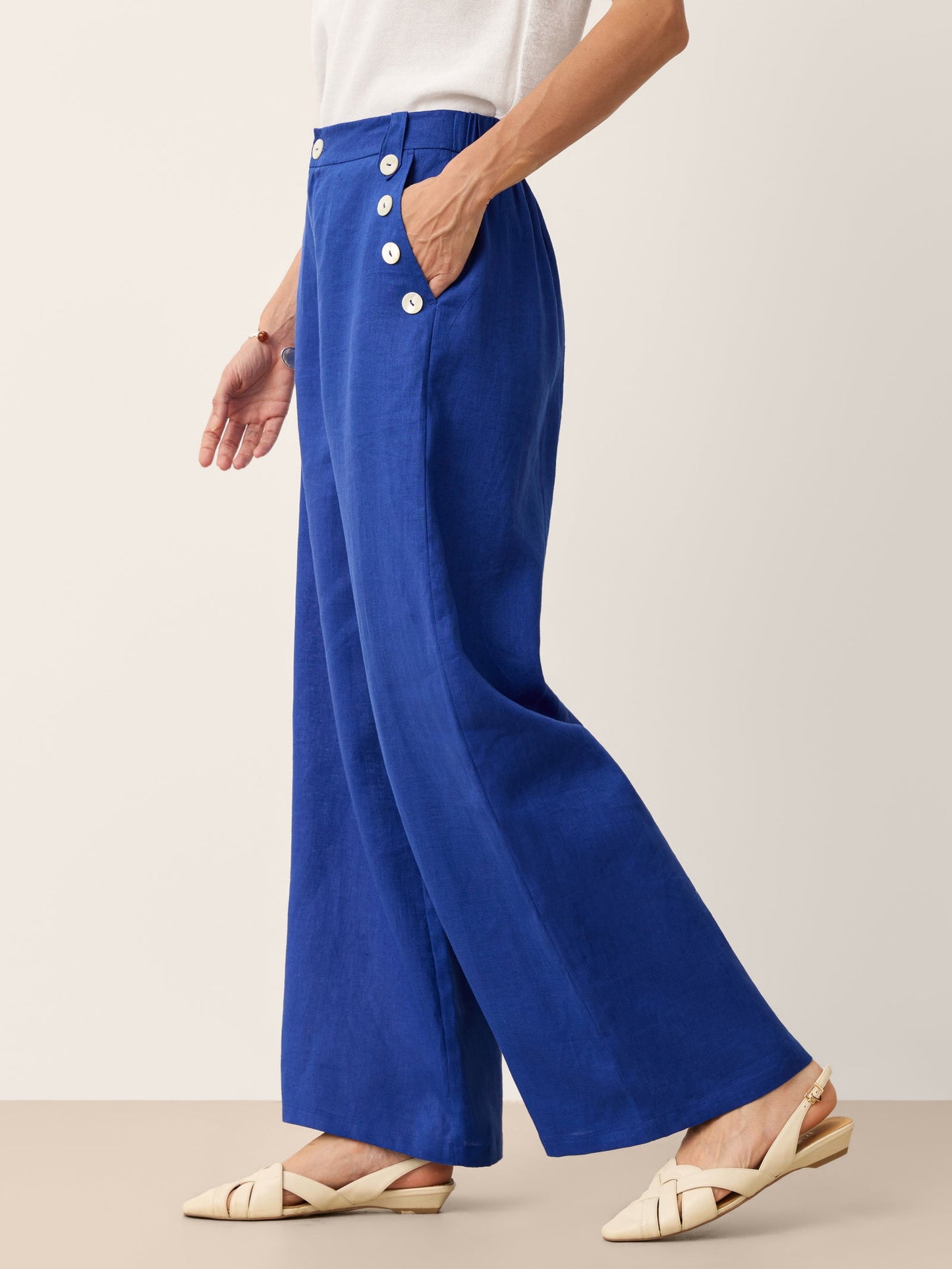 Pantalón de Lino 100% Pierna Ancha con Botones IONE
