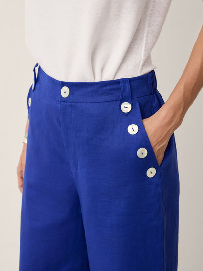 Pantalón de Lino 100% Pierna Ancha con Botones IONE