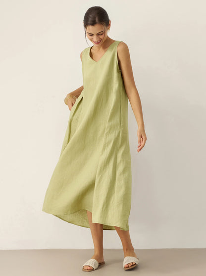 Vestido largo TARA A-Line 100% lino sin mangas