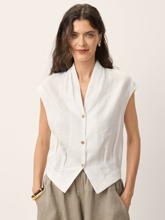 Camisa de Lino 100% Cruzada Cuello Elástico Espalda Recortada VALERIA