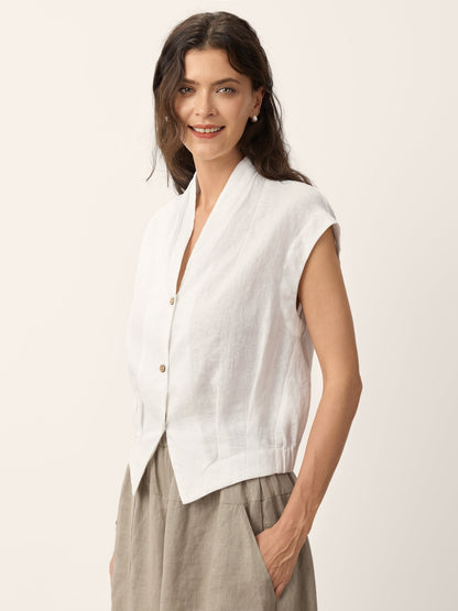 Camisa de Lino 100% Cruzada Cuello Elástico Espalda Recortada VALERIA