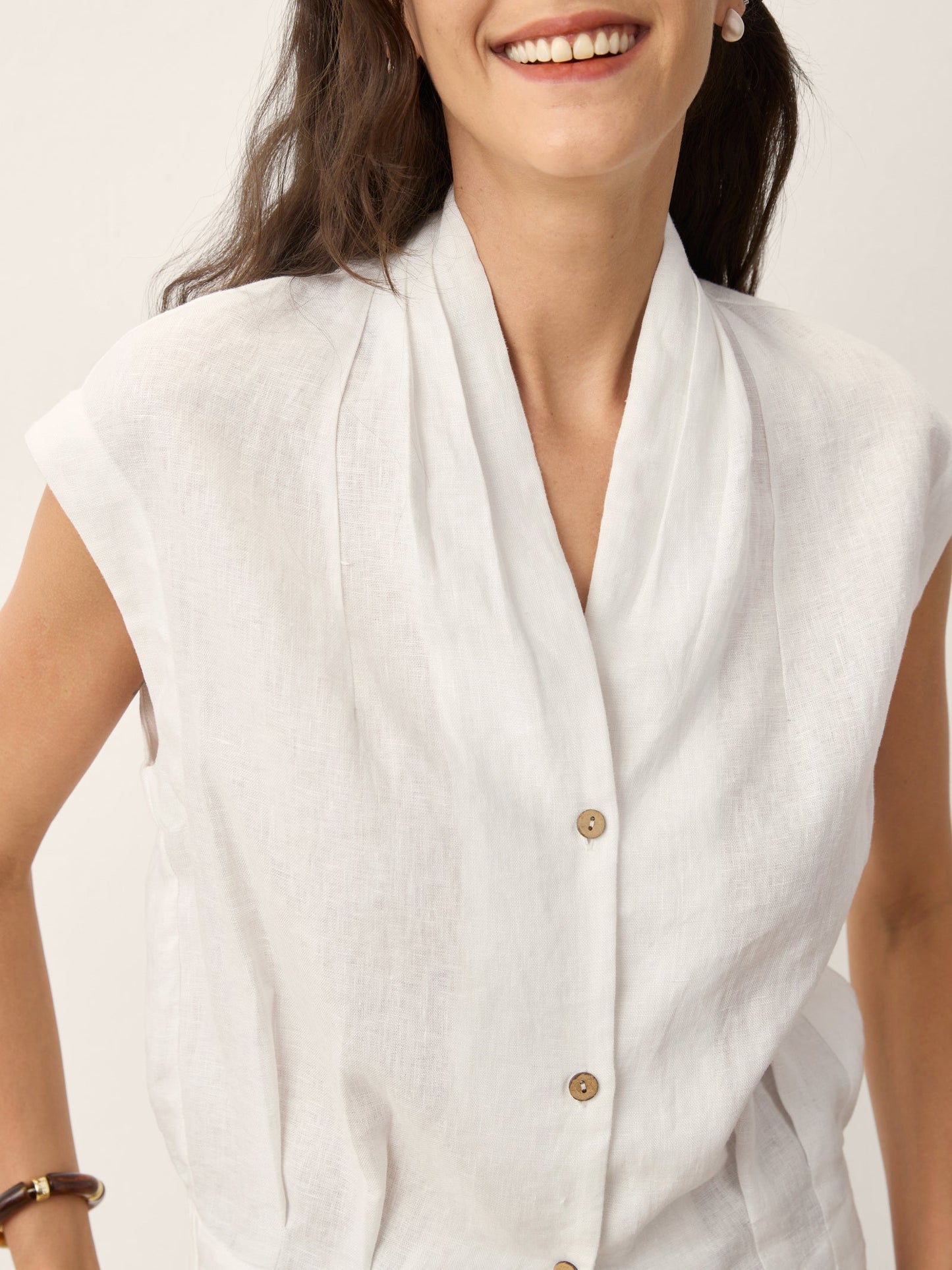 Camisa de Lino 100% Cruzada Cuello Elástico Espalda Recortada VALERIA
