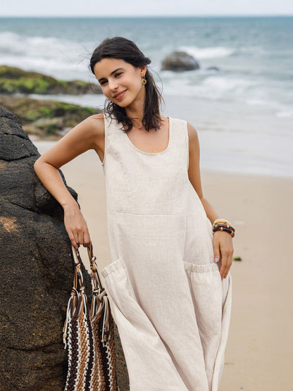 Vestido Playero de Lino 100% sin Mangas GIANA
