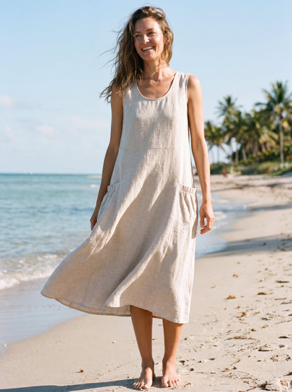 Vestido Playero de Lino 100% sin Mangas GIANA