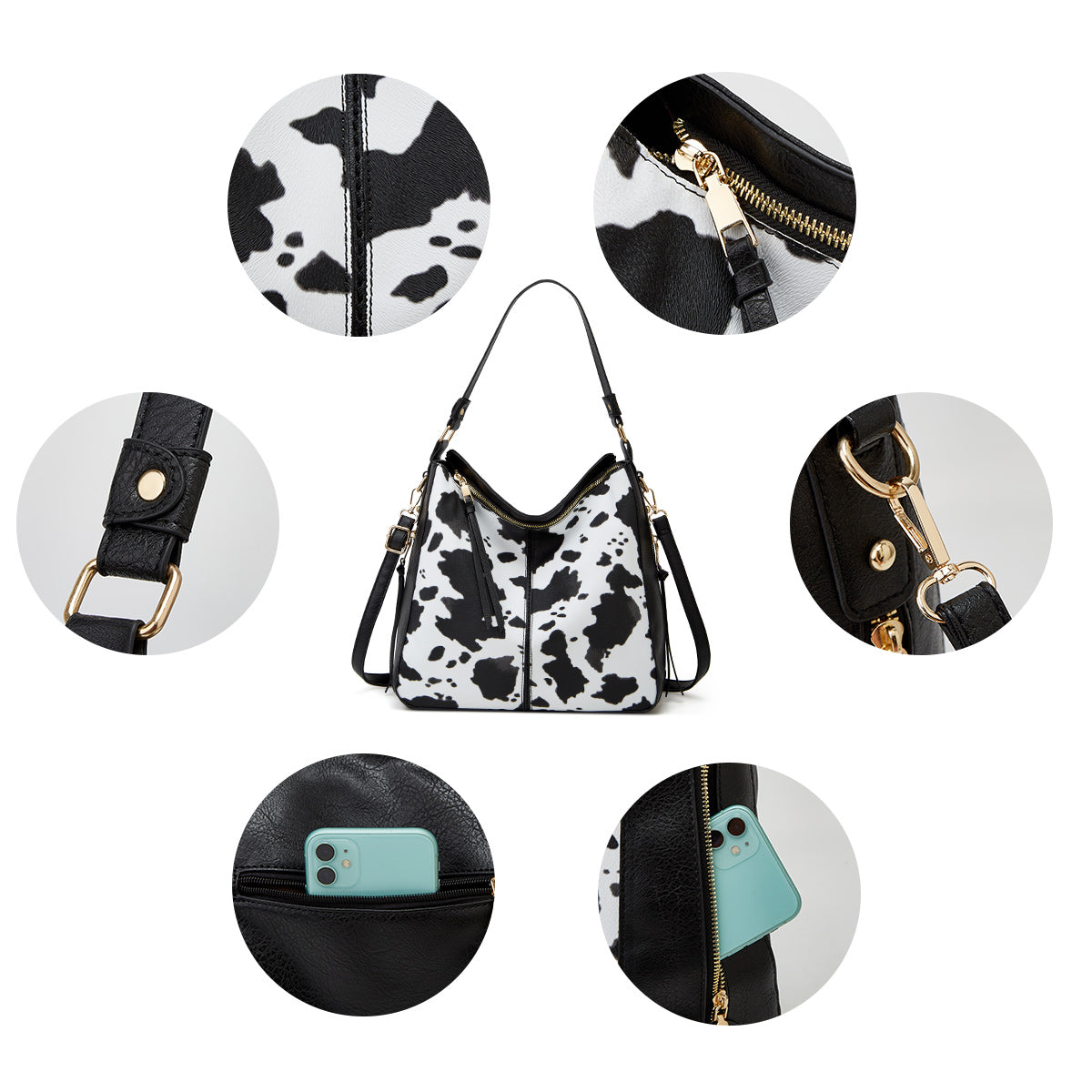 Conjunto de 3 bolsos hobo de cuero de lujo con estampado