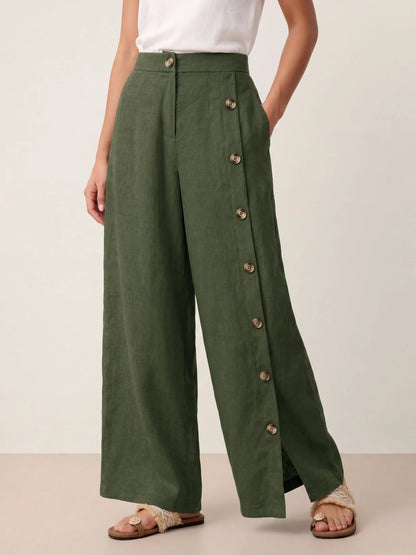 Pantalón con dobladillo de hendidura 100% de lino KATYA