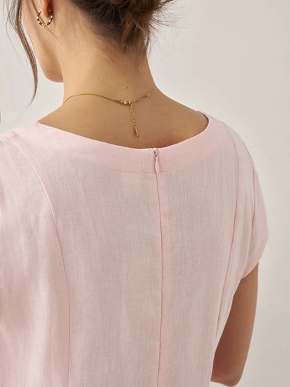 Vestido de verano 100% lino natural con cuello de pico ALEXA