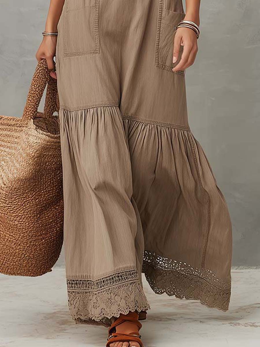Vestido maxi clásico de algodón 100% caqui sin mangas