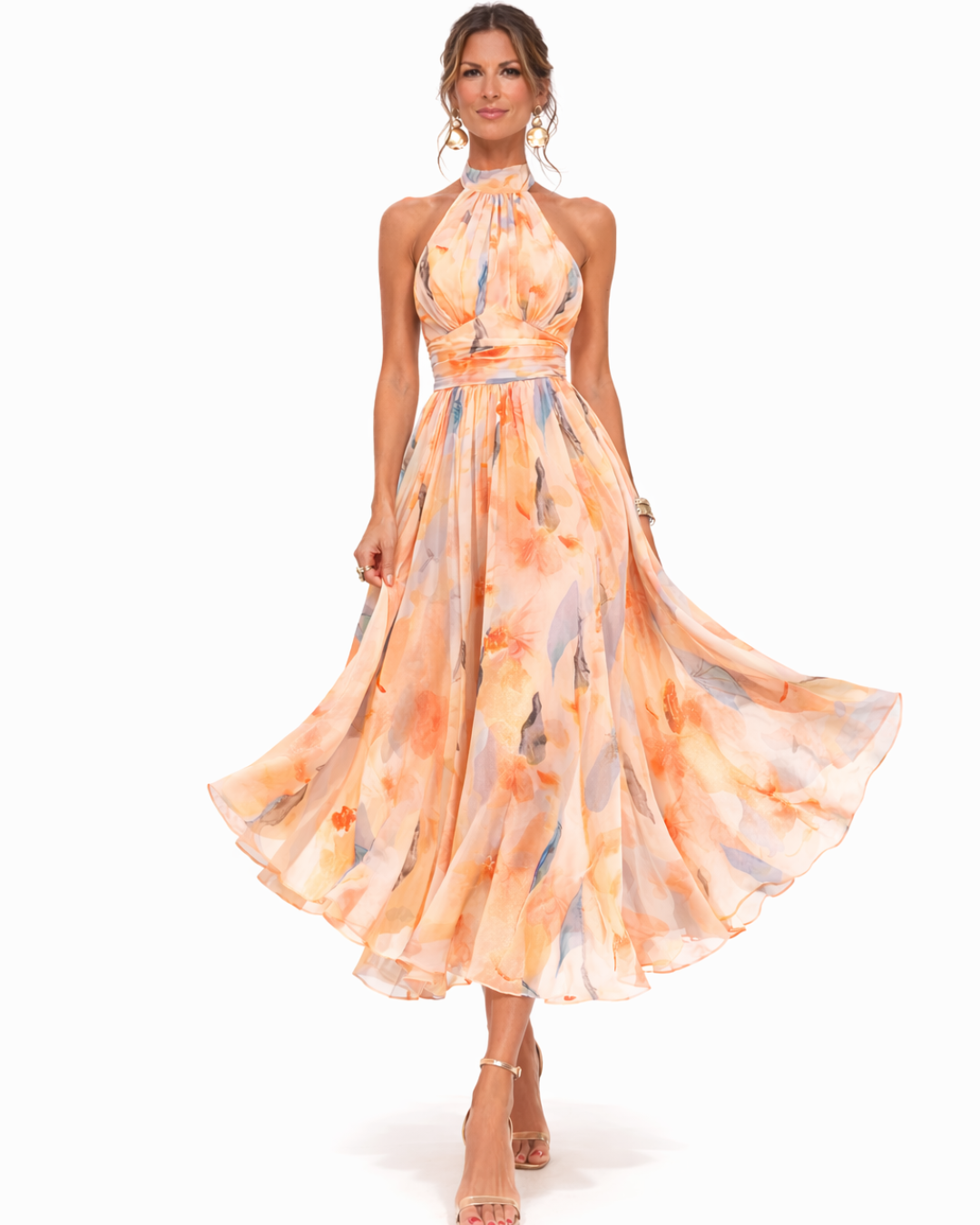 Aurora - Vestido de cuello halter con estampado de acuarela
