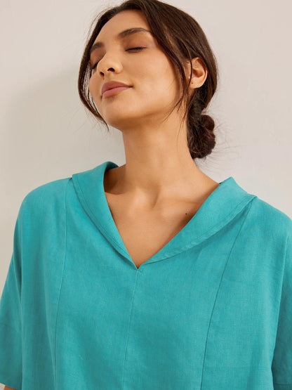 Camisa de Lino 100% Cuello en V Manga Corta SIERRA