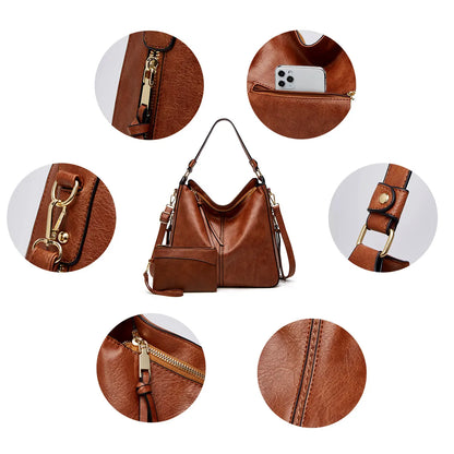 Bolso Hobo de Cuero Antirrobo + Cartera de Bolsillo GRATIS