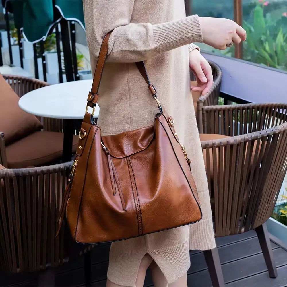 Bolso Hobo de Cuero Antirrobo + Cartera de Bolsillo GRATIS