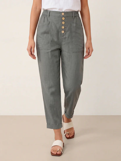 Pantalón mosca de lino con botón simple HEIDI