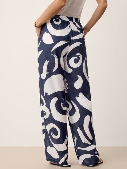 Pantalón de pierna recta con estampado abstracto de lino ORLA
