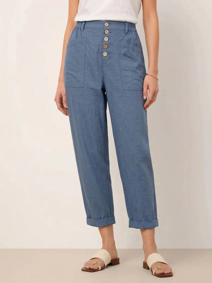 Pantalón mosca de lino con botón simple HEIDI