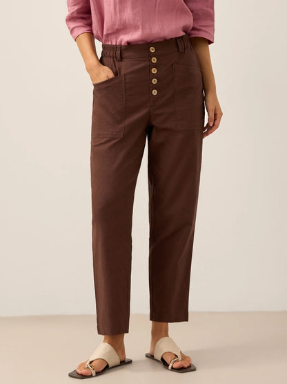 Pantalón mosca de lino con botón simple HEIDI