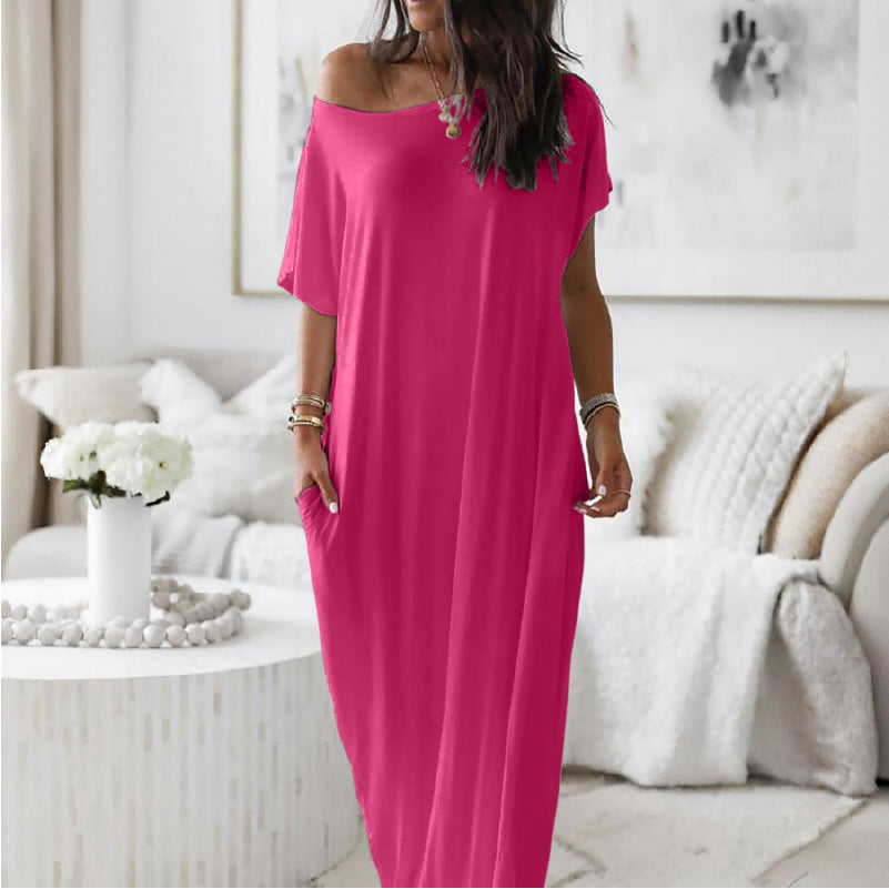 Vestido casual holgado asimétrico de hombro descubierto