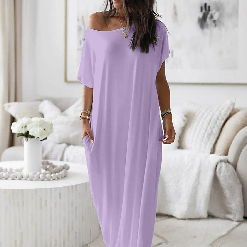 Vestido casual holgado asimétrico de hombro descubierto