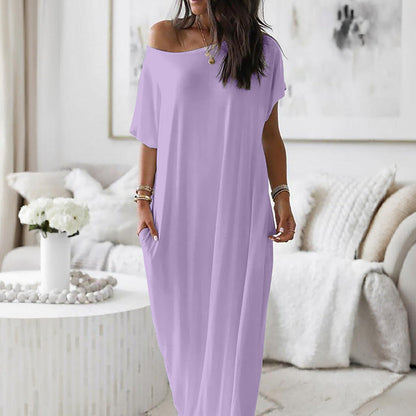 Vestido casual holgado asimétrico de hombro descubierto