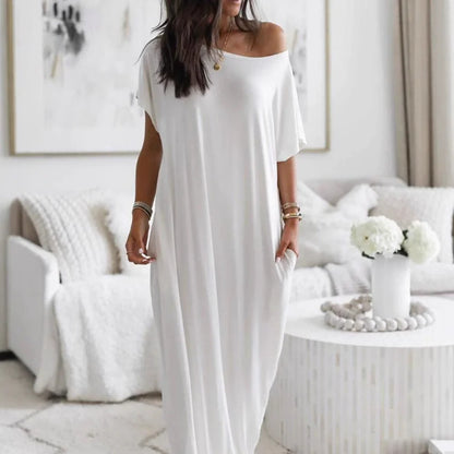 Vestido casual holgado asimétrico de hombro descubierto