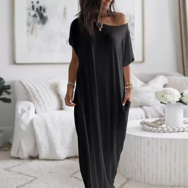 Vestido casual holgado asimétrico de hombro descubierto
