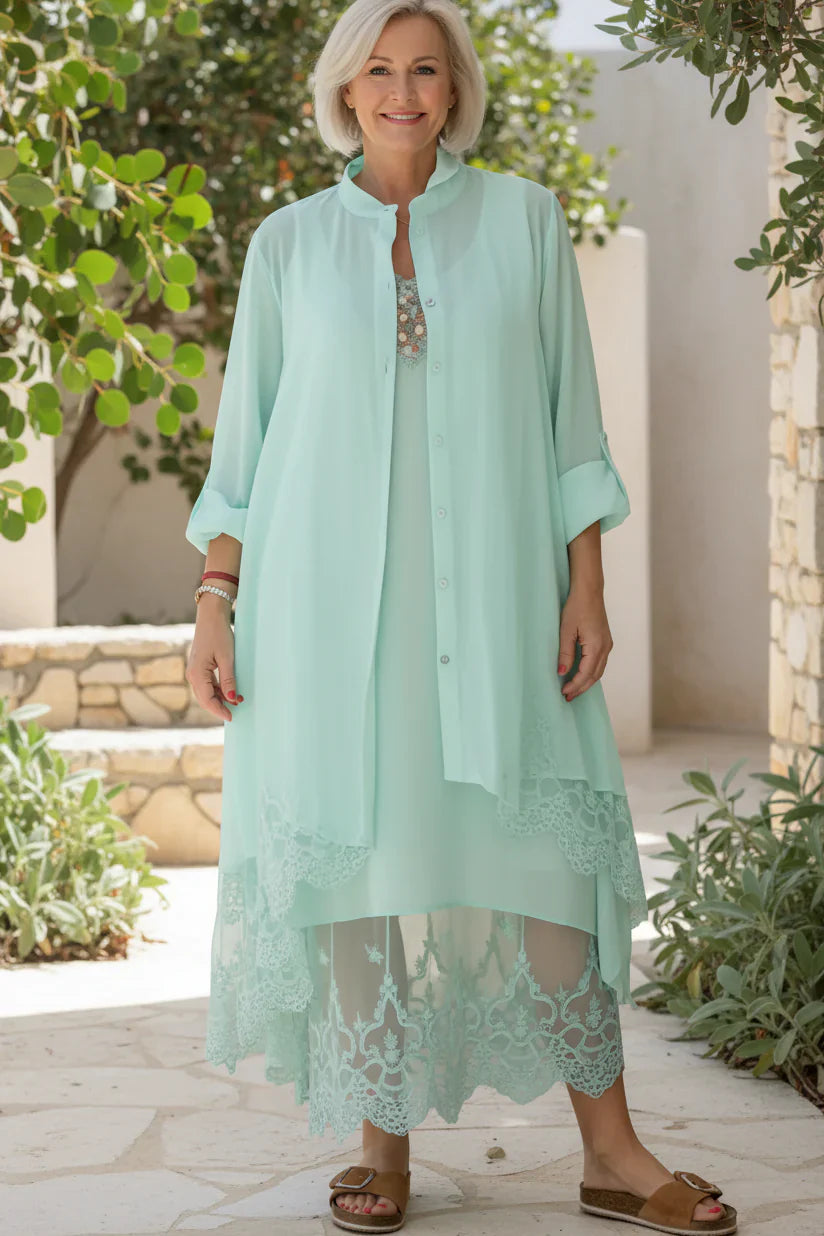 LYRA – VESTIDO FLUJO CON PUNTO DE ENCAJE